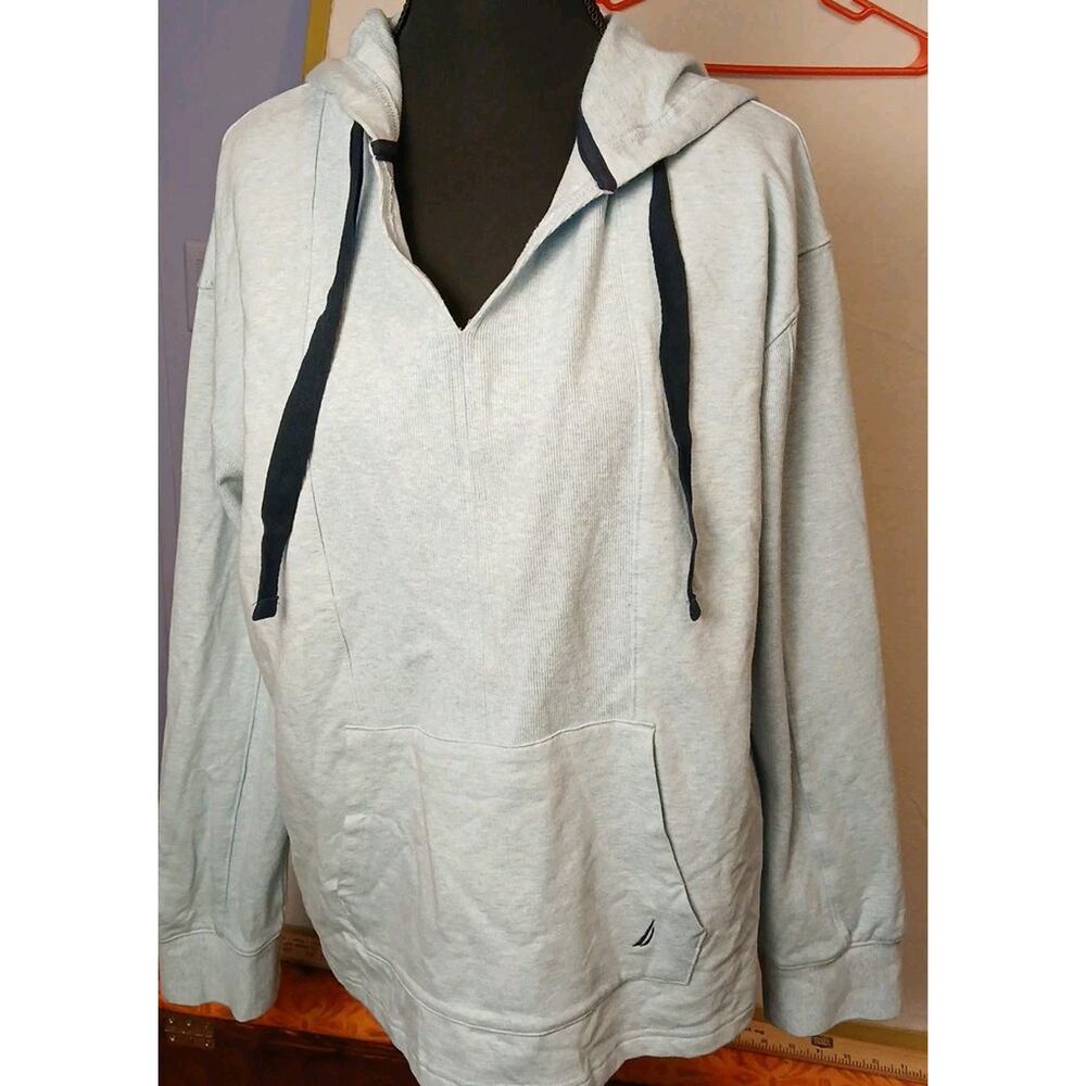 Nautica Womens Lightweight Pullover Sweatshirt Hoodie M Baby Blue Pockets
